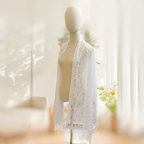 Women's Lightweight Breathable Lace Shawl Fringe Scarf Elegant Crochet Pattern Soft Wrap Shawl Accessories4