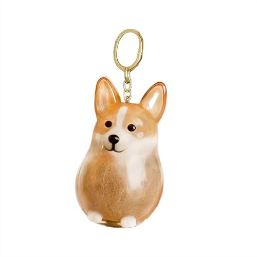 犬の毛の記念カプセルキーホルダー - キーリング付き半透明ペットファーメモリアルボトル、持ち運び可能で防臭、ペット愛好家のためのかわいい犬の毛コレクター収納（コーギー）のサムネイル