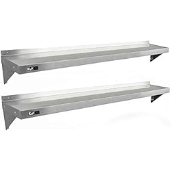 Estanteria Inoxidable KuKoo - 2 Estantes de Pared 194cm x 30cm de Acero Inoxidable para Café, Bar y Restaurante Estante Cocina Organizador Estante Metalico Cocina Pared Kitchen Wall Shelves con 2 Paños Microfibra Gratis