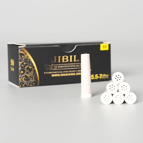 JIBILL Filtros cónicos respetuosos con el medio ambiente de 5,5-7 mm con tapas de cerámica, filtros de carbón activado, 50 filtros en una caja FD0044