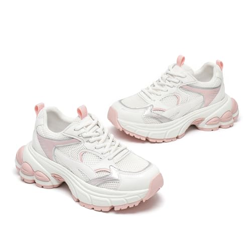 BEAU TODAY Womens Walking Shoes Fashion Platform Chunky Sneakers for Women Lace-up Casual Mesh Breathable Running Tennis Trendy Athletic Sneakers4