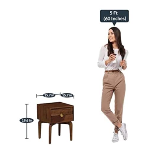 Image of Sheesham Wood Bedside Table for Bedroom|Side Table | Drawer and Storage Cabinet End Table for Living Room | Walnut Finish (Rustic Teak)