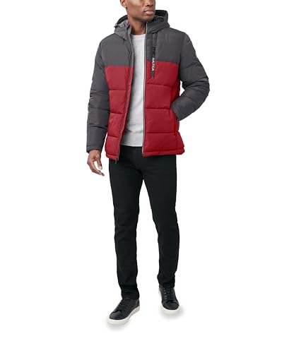 Image of Nautica Men's Midweight Quilted Faux Memory Puffer Jacket -Adjustable Hood Insulated Winter Coat