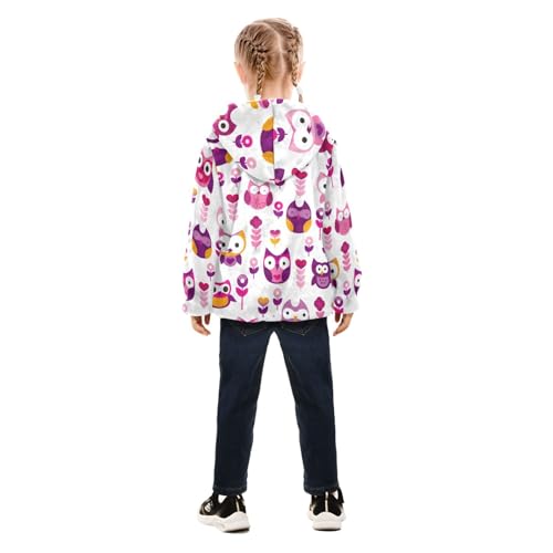 OTVEE Pink Colourful Owl Bird Kids Hoodie Jacket Fall Spring Full Zip Warm Outwear Coat4