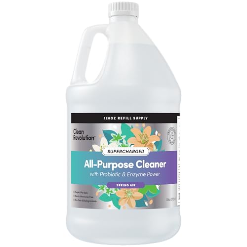 Image of Clean Revolution SuperCharged All Purpose Cleaner Refill with Smart Probiotic + Enzyme Complex, Multi-Surface Kitchen Bathroom & Floor Cleaner, Spring Air, 128 Fl Oz