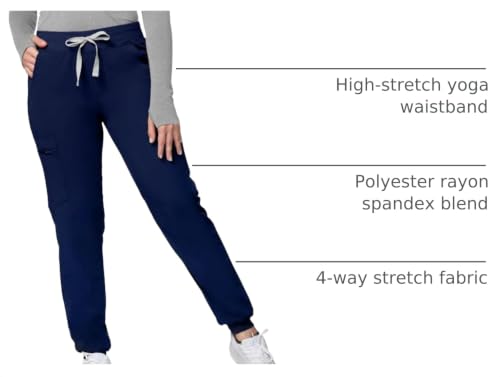 Image of Kitmaz Scrub Pants for Women - Mid Rise 4-Way Stretch Anti-Wrinkle Slim Fit Jogger Pants, Drawstring & 5 Pockets