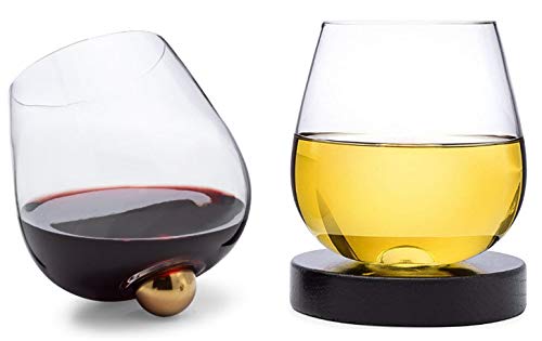 Aura Glass | No Spill Aerating Glass for Wine & Spirits | Made in USA | 14 oz Capacity | Set of 2 (Gold Ball) ... Coasters Sold Separately
