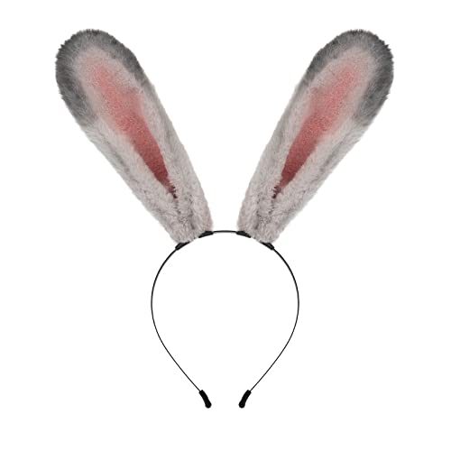 ILUFAM Handmade Faux Fur Rabbit Ears Headband Adjustable Bunny Ears Cosplay Headwear for Halloween Party Costume (Grey) - Image 2
