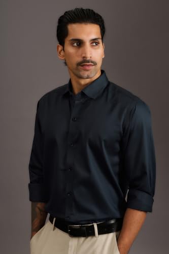 Image of BEYOURS Men's Full Sleeve Shirt Regular Fit Spread Collar 100% Cotton Satin Office & Formal.