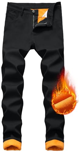 Fleece Lined Jeans Men, Winter Flannel Lined Jeans for Men Thermal Thicken Stretch Warm Slim Fit Straight Leg Denim Pants2