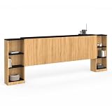 IDMarket – Cabecero extensible con mesita de noche deslizante CATBA para cama 140 y 160 cm, madera y negro