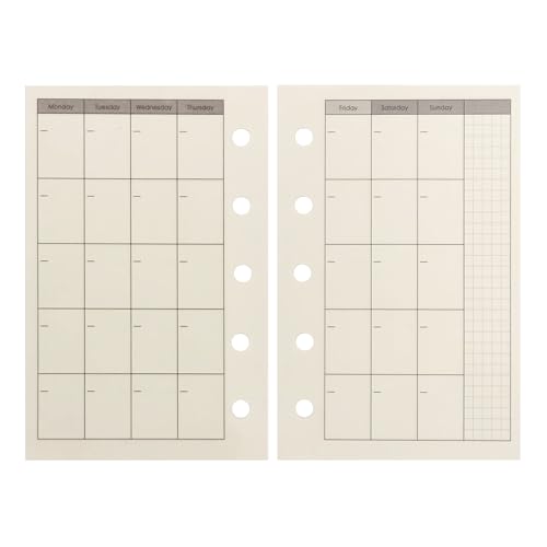 Image of Zelten Loose Leaf Punched Paper Refills Paper for 6 Hole Binder Personal Organizer Diary Notebook Refillable Planner (Monthly Planner,A8 /5 Hole)