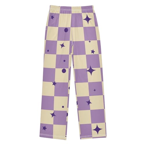 Purple Lattice Boys Pants Boys Athletic Pants Long Pant for Boywith Pockets Wide-Leg Size 6-14Y