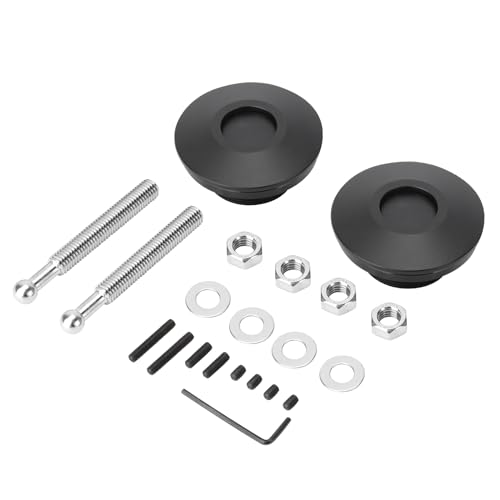 PLPFE Hood Pin,2 Pack2.36in/62mmdiameter Universal Aluminum Alloy Quick Latch Hood Pins, Quick Release Bumper, Push Button Latch Hood Locks for Cars Hood Pins Lock Kit (Black M)