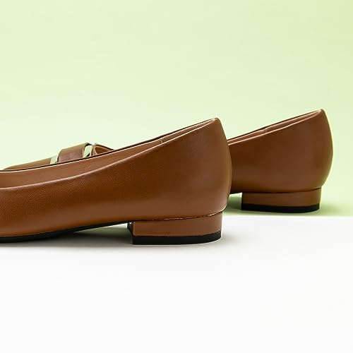 C.Paravano Women's Pointed Toe Flats | Soft Leather Ballet Shoes with Square Buckle | Comfortable Slip On Work Shoes | Dressy Flats for Office, Travel & Daily Wear(Size 6,Brown)3