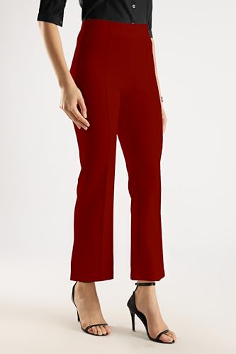 Image of SWADESI STUFF Women's Bell Bottom Trousers - High Waisted Wide Leg Palazzo Pants | Stretchy Cotton Blend Retro Pants for Casual, Office, Party