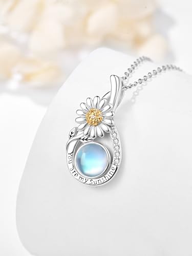 Daisy Sunflower Necklace for Women 925 Sterling Silver You Are My Sunshine Moonstone Pendant Mother's Day Birthday Jewelry Gifts2