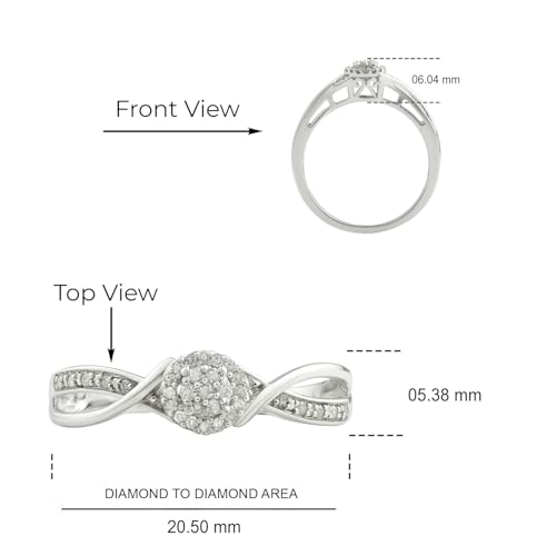 Cali Trove 925 Sterling Silver Diamond Cluster Halo Promise Ring for Women, 1/10ct White Diamonds & Black Diamonds. Promise Bridal Ring & Women’s Engagement Ring in 925 Silver. Diamond Ring for her3
