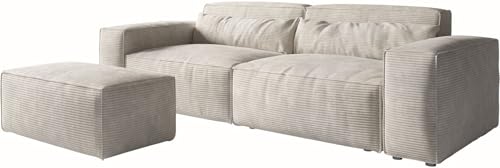 DELIFE Big-Couch Sirpio XL Cord Beige 270x130 cm mit Hocker