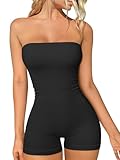 OQQ Womens Tube Rompers Summer Strapless Basic Sleeveless Ruched Stretch Classic-Fit Sexy Rompers 2025 Black