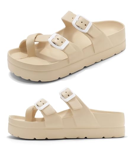 Image of Haifago Women's Platform Sandals with Arch Support, Summer Beach Slides Adjustable Buckle Comfortable Lightweight EVA Slip on Slide