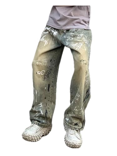 Jeans Pants Trouser Denim Korean Version Street Art Graffiti Men's High Loose Wide Leg Mopping Feeling Trendy Handsome Men3
