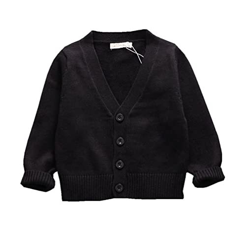 LNICEAR Baby Boys Girls V-Neck Casual Cardigan Sweaters Long Sleeve Button Cotton Solid Color Uniform Knit Tops Outwear Black 12-18 Months