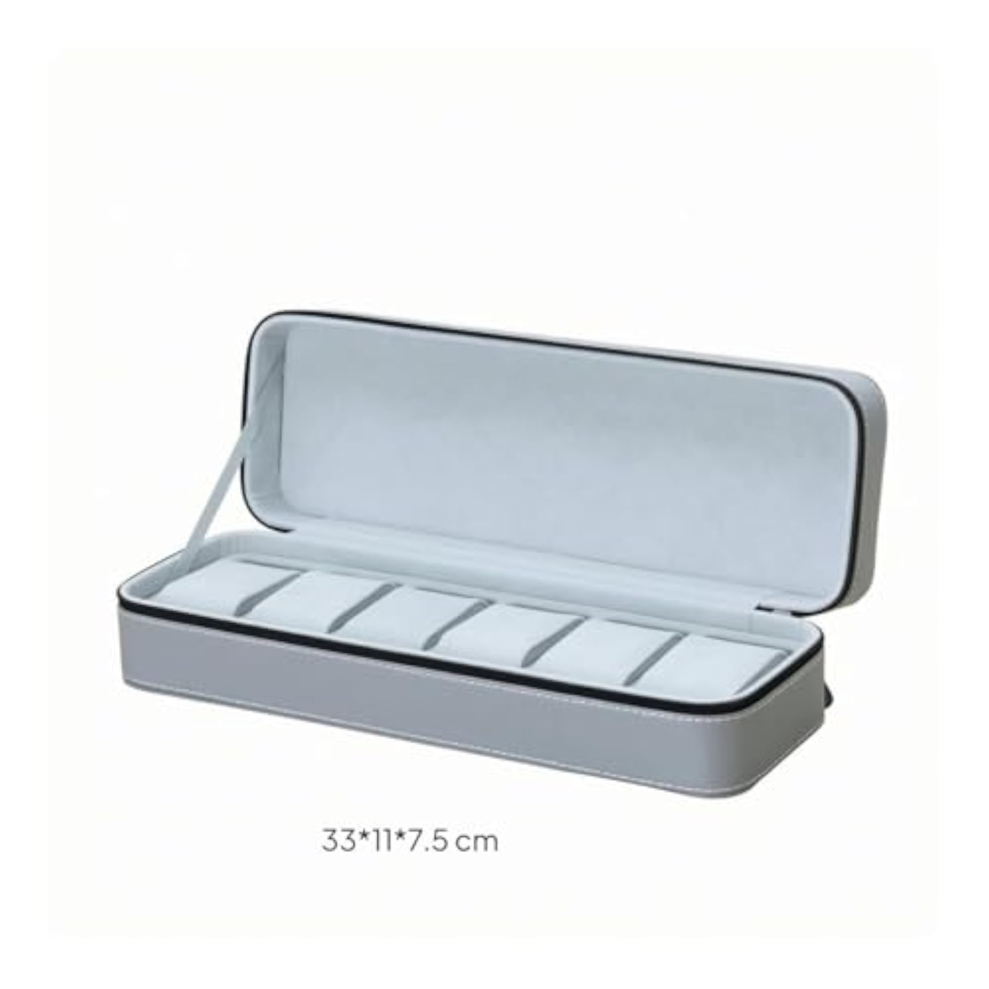 BNF® Zippered Hard Watch Case, Padded Organizer in Gray Leather