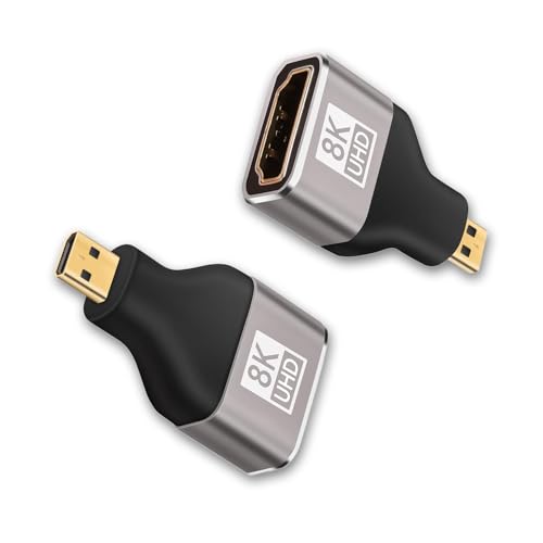 Cyberguys! Micro HDMI to HDMI Adapter 2-Pack 8K@60Hz UHD MicroHDMI Adapter Gold-Plated High-Speed for GoPro Raspberry Pi 4 Sony A6000 Nikon B500 DSLR Camera Tablet Monitor Projector