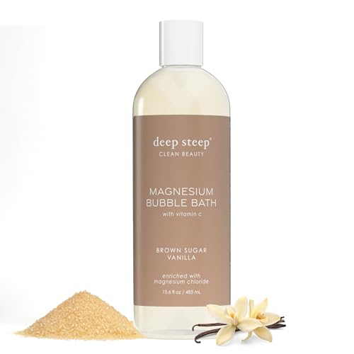 Deep Steep Magnesium Bubble Bath 15.6 oz Foaming Soak with Magnesium Coconut Oil Aloe Vitamin C Shea Butter & Argan Oil Vegan Clean Beauty for Stress & Sleep (Brown Sugar Vanilla)