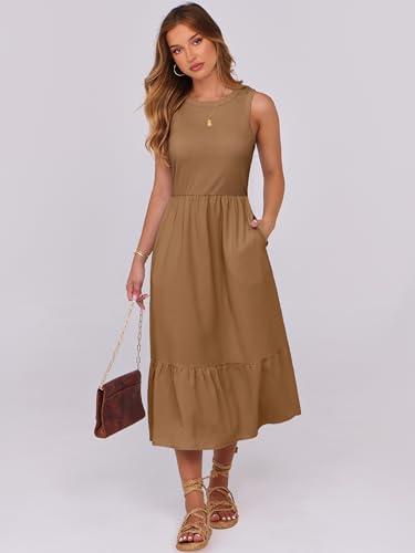 Image of ANRABESS Women Midi Dresses 2026 Summer Casual Sleeveless Sundress High Neck Tank Top Racerback Flowy Beach Dress ＆ Pockets