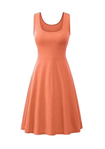 Robe midi sans manches OMZIN en coton uni évasée pour femme