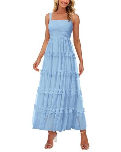 Image of PRETTYGARDEN Women's Summer Dresses 2026 Sleeveless Smocked Tiered Ruffle Tulle A-Line Flowy Wedding Party Maxi Dress
