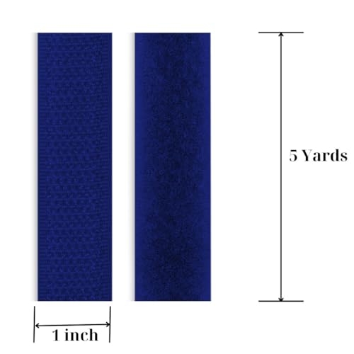 Image of 1 Inch Royal Blue Hook and Loop Tape 5 Yards Sew on Non-Adhesive Nylon Heavy Duty Strips Fabric Roll Fastener Set Ideal for Military Form Bags Clothes Shoes Backpacks Home Office School Craft DIY