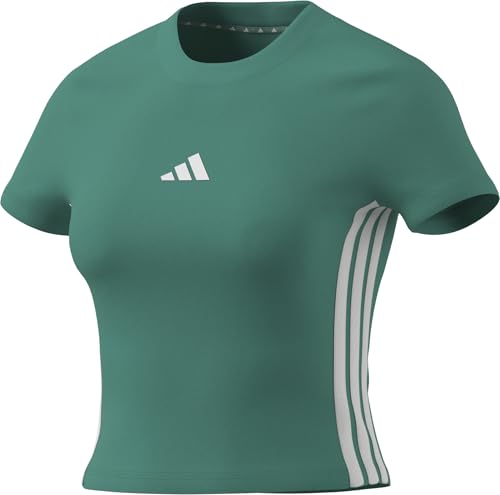 adidas Mujer Essentials 3 Stripes Slim Baby T-Shirt, Powder Teal/White, M