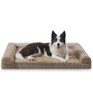 FURTIME Large Dog Bed(89 x 64cm), Orthopedic Memory Foam Dog Beds Sofa with Removable Flannel Cover, Washable Pet Bed, Brown, Good for Doberman Pinscher, Sheltie, Border Collie, Australian Herding Dog
