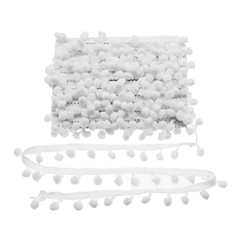 Yalulu 20Yards Mini Pom Pom Trim Ball Fringe Ribbon DIY Sewing Accessory Lace Trim for Pillow Curtains Home Decoration (White) Cover