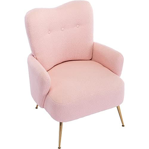 Merax Cozy Teddy Fabric Arm Accent Chair With Sloped High Back And Contemporary Metal Legs, For Small Space, Living Room, Pink #TOP5