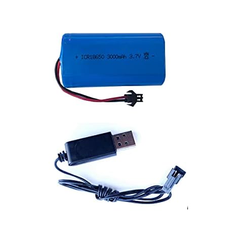FORCETEKDATA 3.7v 3000mAh ICR18650 Rechargeable Battery with SM 2P Plug and Charge Cable Cover