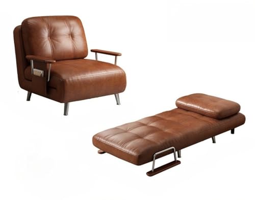 【Yecox】 ソファベッド カウチソファー リクライニングベッド 1 人掛け 2 人掛け 3WAY 5 段階調整 折りたたみ オイルレザー生地 肘掛け付き クッション付 一人暮らし(幅さ80 cm)