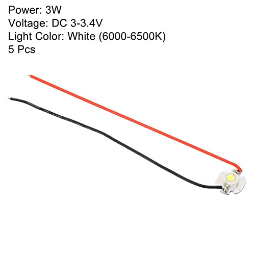PATIKIL 0.6" LED Chip Bulb, 5 Pack 700mA 3W COB Light Beads Light Copper Bracket with Wire for DIY Lighting Fixtures White 6000-6500K - Image 3