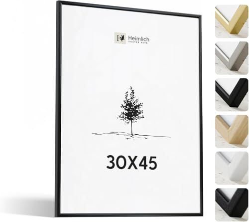 Heimlich® - Bilderrahmen - 30x45 cm, Aluminium Metall, Schwarz - Kleiner Posterrahmen mit Kunststoffabdeckung - Nur zur Wandmontage