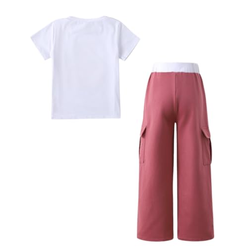 Image of Ayzozuy Kid Girl Clothes Outfits Figure Letter Graphic Tee Top + Flap Pocket Pants 2PC Clothing Set