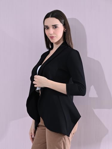 Image of Cotton Blend Women's Single Breasted Relaxed Fit Shawl Collar 3 /4 Sleeve Blazer