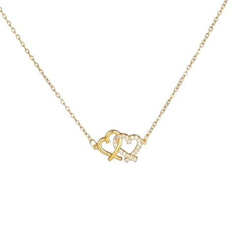 Image of SALTY Anti Tarnish Linked Heart Pendant Necklace for Women | Stylish Locket Chain | Fashion Jewellery Accessories | Minimal Jewelry | Ideal for Gifting | Marriage, Birthday | Gift for Valentine Day