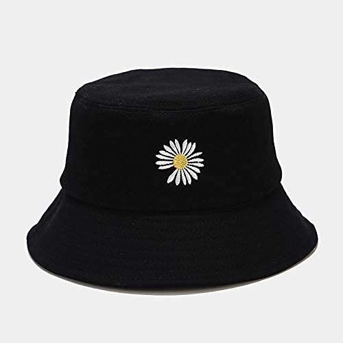 Daisy-Bucket-Hats Reversible Fisherman-Cap Packable Summer Sun Protection Hat (Black/White 1Pc) #TOP4