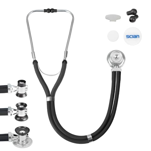 SCIAN Stethoscope Sprague Rappaport for Doctors Nurses School Students and Home Use Multi-fuctional Cardiology Stethoscope Dual Head with Adult Pediatric and Infant Convertible Bell (Black)