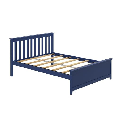 Max-Lily-Full-Size-Bed-Frame-with-Slatted-Headboard-Solid-Wood-Platform-Bed-for-Kids-No-Box-Spring-Needed-Easy-Assembly-Blue Max Lily Full Size Bed Frame with Slatted Headboard Solid Wood Platform Bed for Kids No Box Spring Needed Easy Assembly Blue