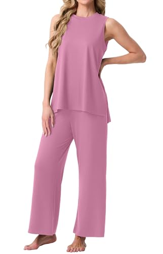 Image of PrinStory Womens Pajamas Sets 2 Piece Soft Pjs for Women Sleeveless Pajama Set Summer Loungewear with Pockets