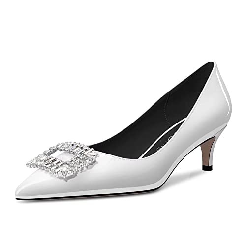 NobleOnly Women Pointed Toe Mid Heel Rhinestone Crystal Slip-on Pumps Wedding Party Office Glitter Sexy Shoes 2.0 Inches Heels